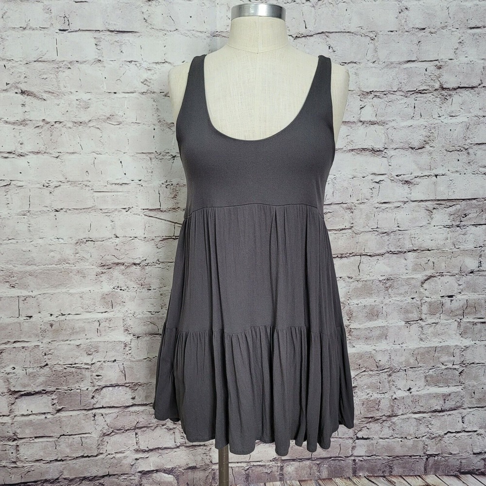 Audrey 3+1 Womens S Grey Tiered Tank Top Blouse Sleeveless Flowy